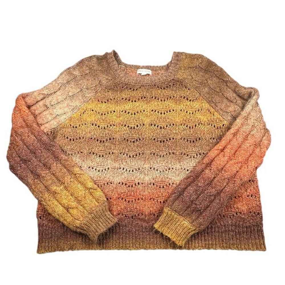 Knox Rose Striped Cable Knit Pointelle Sweater Wool Blend Rust Ombre XXL